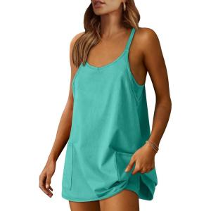 imageANRABESS Women Summer Mini Romper Dress Workout Tennis Active Sports Athletic Outfits Built in Shorts Trendy VacationCyan
