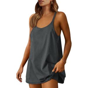 imageANRABESS Women Summer Mini Romper Dress Workout Tennis Active Sports Athletic Outfits Built in Shorts Trendy VacationDeep Gray