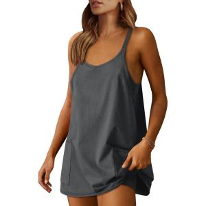 imageANRABESS Women Summer Mini Romper Dress Workout Tennis Active Sports Athletic Outfits Built in Shorts Trendy VacationGray
