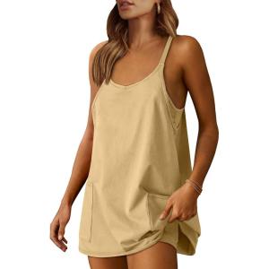 imageANRABESS Women Summer Mini Romper Dress Workout Tennis Active Sports Athletic Outfits Built in Shorts Trendy VacationLight Yellow