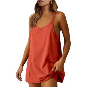 imageANRABESS Women Summer Mini Romper Dress Workout Tennis Active Sports Athletic Outfits Built in Shorts Trendy VacationRed