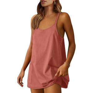 imageANRABESS Women Summer Mini Romper Dress Workout Tennis Active Sports Athletic Outfits Built in Shorts Trendy VacationRust