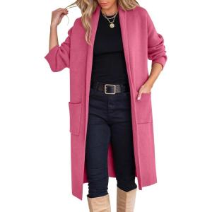 imageANRABESS Womens Cardigan Long Sweater Oversized Open Front Knit Duster Coat 2024 Trendy Lady Fall Coatigan OuterwearHot Pink