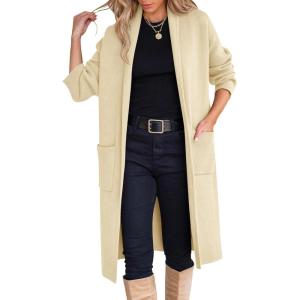 imageANRABESS Womens Cardigan Long Sweater Oversized Open Front Knit Duster Coat 2024 Trendy Lady Fall Coatigan OuterwearKhaki Beige