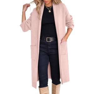 imageANRABESS Womens Cardigan Long Sweater Oversized Open Front Knit Duster Coat 2024 Trendy Lady Fall Coatigan OuterwearLight Pink