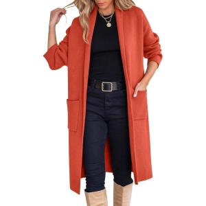 imageANRABESS Womens Cardigan Long Sweater Oversized Open Front Knit Duster Coat 2024 Trendy Lady Fall Coatigan OuterwearOrange Red