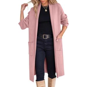 imageANRABESS Womens Cardigan Long Sweater Oversized Open Front Knit Duster Coat 2024 Trendy Lady Fall Coatigan OuterwearPink