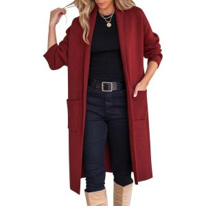 imageANRABESS Womens Cardigan Long Sweater Oversized Open Front Knit Duster Coat 2024 Trendy Lady Fall Coatigan OuterwearRed