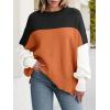 imageANRABESS Women Crewneck Batwing Long Sleeve 2024 Fall Oversized Side Slit Ribbed Knit Pullover Sweaters Top Cozy OutfitsColorblock Orange