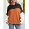imageANRABESS Women Crewneck Batwing Long Sleeve 2024 Fall Oversized Side Slit Ribbed Knit Pullover Sweaters Top Cozy OutfitsColorblock Orange