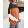 imageANRABESS Women Crewneck Batwing Long Sleeve 2024 Fall Oversized Side Slit Ribbed Knit Pullover Sweaters Top Cozy OutfitsColorblock Orange