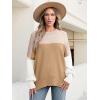 imageANRABESS Women Crewneck Batwing Long Sleeve 2024 Fall Oversized Side Slit Ribbed Knit Pullover Sweaters Top Cozy OutfitsColorblock Pink