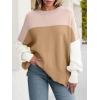 imageANRABESS Women Crewneck Batwing Long Sleeve 2024 Fall Oversized Side Slit Ribbed Knit Pullover Sweaters Top Cozy OutfitsColorblock Pink