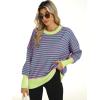 imageANRABESS Women Crewneck Batwing Long Sleeve 2024 Fall Oversized Side Slit Ribbed Knit Pullover Sweaters Top Cozy OutfitsPink Green