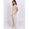 imageANRABESS Women Two Piece Outfits Crochet Sheer Knit Sweater Top Wide Leg Pants Lounge Matching Sets Sweatsuit Travel ClothesAprioct