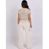 imageANRABESS Women Two Piece Outfits Crochet Sheer Knit Sweater Top Wide Leg Pants Lounge Matching Sets Sweatsuit Travel ClothesAprioct