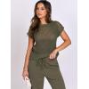 imageANRABESS Women Two Piece Outfits Crochet Sheer Knit Sweater Top Wide Leg Pants Lounge Matching Sets Sweatsuit Travel ClothesArmy Green
