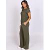 imageANRABESS Women Two Piece Outfits Crochet Sheer Knit Sweater Top Wide Leg Pants Lounge Matching Sets Sweatsuit Travel ClothesArmy Green