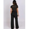 imageANRABESS Women Two Piece Outfits Crochet Sheer Knit Sweater Top Wide Leg Pants Lounge Matching Sets Sweatsuit Travel ClothesBlack