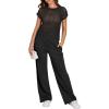 imageANRABESS Women Two Piece Outfits Crochet Sheer Knit Sweater Top Wide Leg Pants Lounge Matching Sets Sweatsuit Travel ClothesBlack