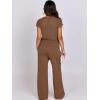 imageANRABESS Women Two Piece Outfits Crochet Sheer Knit Sweater Top Wide Leg Pants Lounge Matching Sets Sweatsuit Travel ClothesBrown