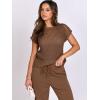 imageANRABESS Women Two Piece Outfits Crochet Sheer Knit Sweater Top Wide Leg Pants Lounge Matching Sets Sweatsuit Travel ClothesBrown