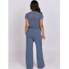 imageANRABESS Women Two Piece Outfits Crochet Sheer Knit Sweater Top Wide Leg Pants Lounge Matching Sets Sweatsuit Travel ClothesDeep Blue