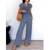 imageANRABESS Women Two Piece Outfits Crochet Sheer Knit Sweater Top Wide Leg Pants Lounge Matching Sets Sweatsuit Travel ClothesDeep Blue