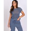 imageANRABESS Women Two Piece Outfits Crochet Sheer Knit Sweater Top Wide Leg Pants Lounge Matching Sets Sweatsuit Travel ClothesDeep Blue