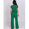 imageANRABESS Women Two Piece Outfits Crochet Sheer Knit Sweater Top Wide Leg Pants Lounge Matching Sets Sweatsuit Travel ClothesGreen