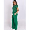 imageANRABESS Women Two Piece Outfits Crochet Sheer Knit Sweater Top Wide Leg Pants Lounge Matching Sets Sweatsuit Travel ClothesGreen