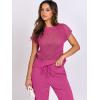 imageANRABESS Women Two Piece Outfits Crochet Sheer Knit Sweater Top Wide Leg Pants Lounge Matching Sets Sweatsuit Travel ClothesHot Pink