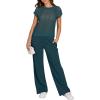 imageANRABESS Women Two Piece Outfits Crochet Sheer Knit Sweater Top Wide Leg Pants Lounge Matching Sets Sweatsuit Travel ClothesLake