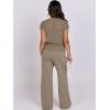 imageANRABESS Women Two Piece Outfits Crochet Sheer Knit Sweater Top Wide Leg Pants Lounge Matching Sets Sweatsuit Travel ClothesLight Brown