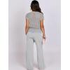 imageANRABESS Women Two Piece Outfits Crochet Sheer Knit Sweater Top Wide Leg Pants Lounge Matching Sets Sweatsuit Travel ClothesLight Grey