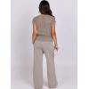 imageANRABESS Women Two Piece Outfits Crochet Sheer Knit Sweater Top Wide Leg Pants Lounge Matching Sets Sweatsuit Travel ClothesLight Khaki