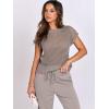 imageANRABESS Women Two Piece Outfits Crochet Sheer Knit Sweater Top Wide Leg Pants Lounge Matching Sets Sweatsuit Travel ClothesLight Khaki