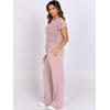 imageANRABESS Women Two Piece Outfits Crochet Sheer Knit Sweater Top Wide Leg Pants Lounge Matching Sets Sweatsuit Travel ClothesLight Pink