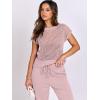 imageANRABESS Women Two Piece Outfits Crochet Sheer Knit Sweater Top Wide Leg Pants Lounge Matching Sets Sweatsuit Travel ClothesLight Pink