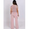 imageANRABESS Women Two Piece Outfits Crochet Sheer Knit Sweater Top Wide Leg Pants Lounge Matching Sets Sweatsuit Travel ClothesLight Pink