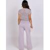 imageANRABESS Women Two Piece Outfits Crochet Sheer Knit Sweater Top Wide Leg Pants Lounge Matching Sets Sweatsuit Travel ClothesLight Purple