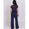 imageANRABESS Women Two Piece Outfits Crochet Sheer Knit Sweater Top Wide Leg Pants Lounge Matching Sets Sweatsuit Travel ClothesNavy Blue