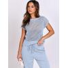 imageANRABESS Women Two Piece Outfits Crochet Sheer Knit Sweater Top Wide Leg Pants Lounge Matching Sets Sweatsuit Travel ClothesSky Blue