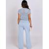 imageANRABESS Women Two Piece Outfits Crochet Sheer Knit Sweater Top Wide Leg Pants Lounge Matching Sets Sweatsuit Travel ClothesSky Blue