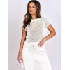 imageANRABESS Women Two Piece Outfits Crochet Sheer Knit Sweater Top Wide Leg Pants Lounge Matching Sets Sweatsuit Travel ClothesWhite