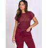 imageANRABESS Women Two Piece Outfits Crochet Sheer Knit Sweater Top Wide Leg Pants Lounge Matching Sets Sweatsuit Travel ClothesWine Red