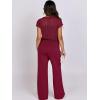imageANRABESS Women Two Piece Outfits Crochet Sheer Knit Sweater Top Wide Leg Pants Lounge Matching Sets Sweatsuit Travel ClothesWine Red