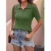 imageANRABESS Womens Short Sleeve Sweaters Tops Polo V Neck Cable Knit Casual Soft Pullover Shirts 2025 Summer OutfitsArmy Green