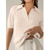 imageANRABESS Womens Short Sleeve Sweaters Tops Polo V Neck Cable Knit Casual Soft Pullover Shirts 2025 Summer OutfitsBeige