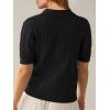 imageANRABESS Womens Short Sleeve Sweaters Tops Polo V Neck Cable Knit Casual Soft Pullover Shirts 2025 Summer OutfitsBlack